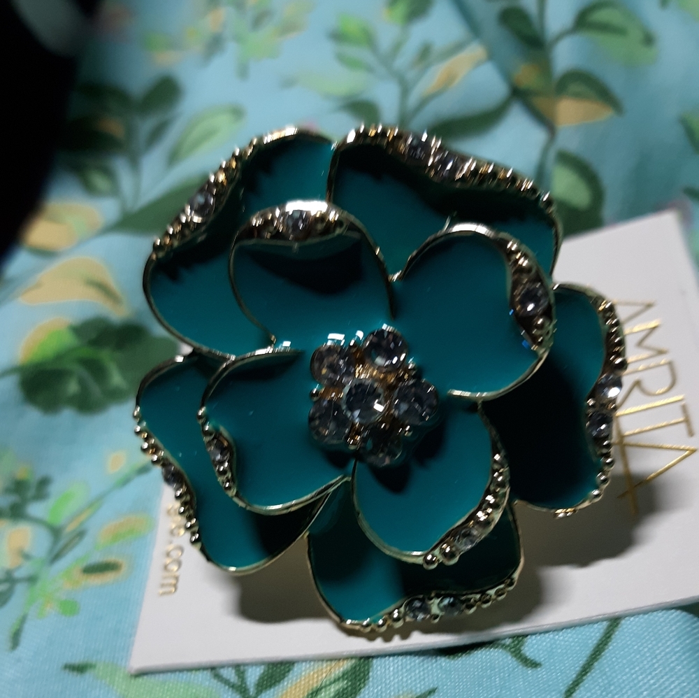 Amirita Singh Art Deco Ring Enamel & Rhinestone Fl